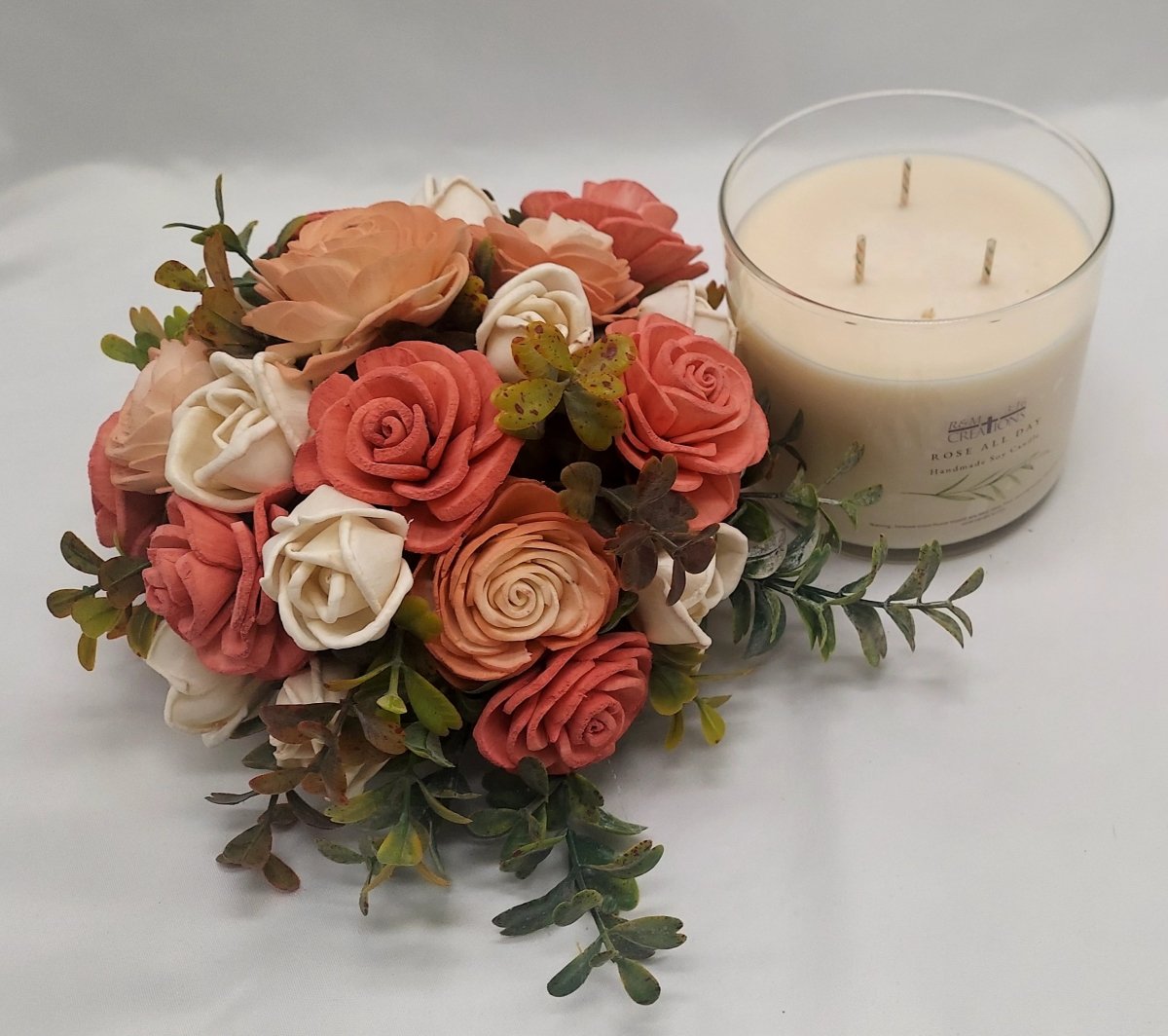 Wood Flower Topper with Candle