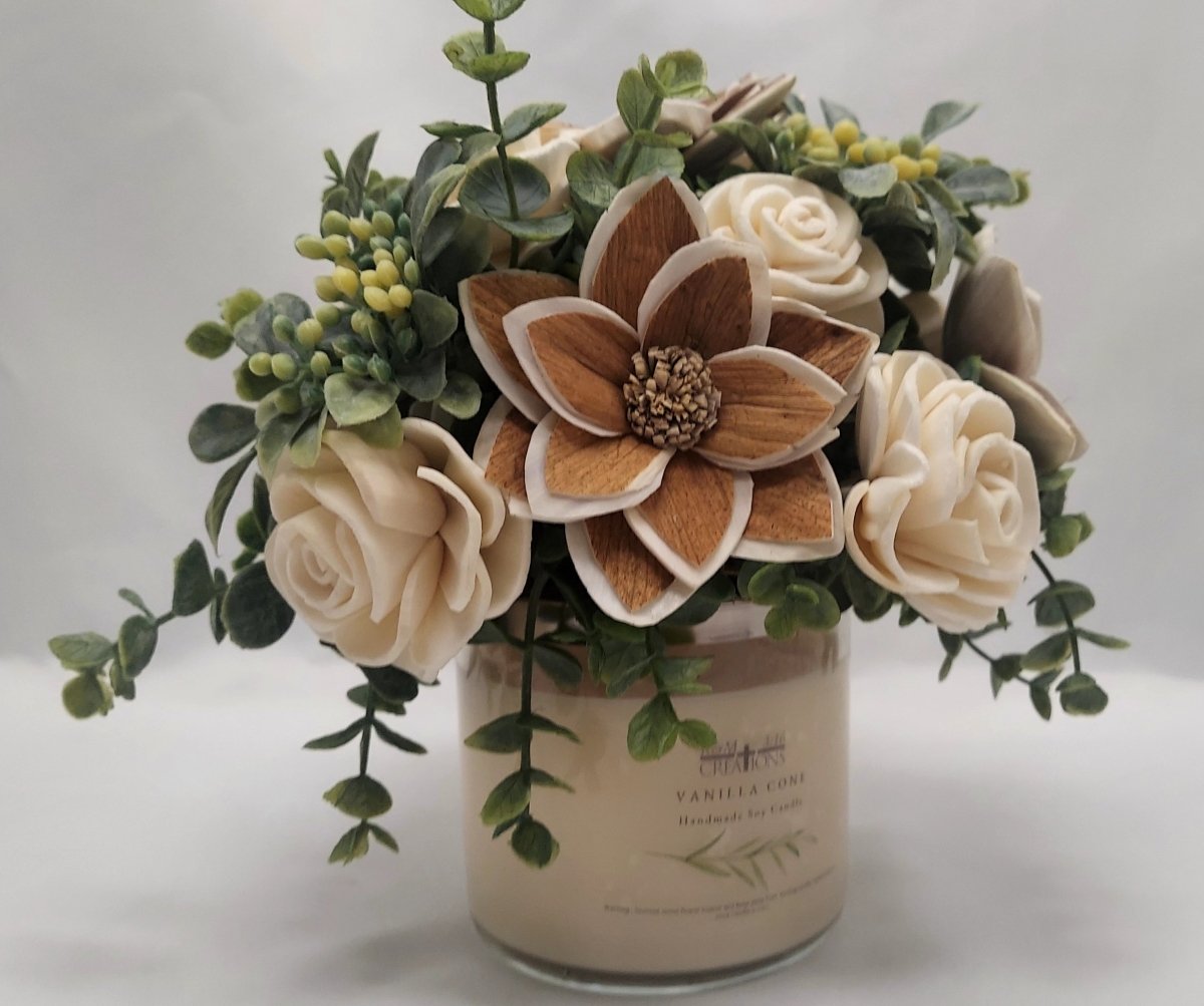 Wood Flower Topper with Candle